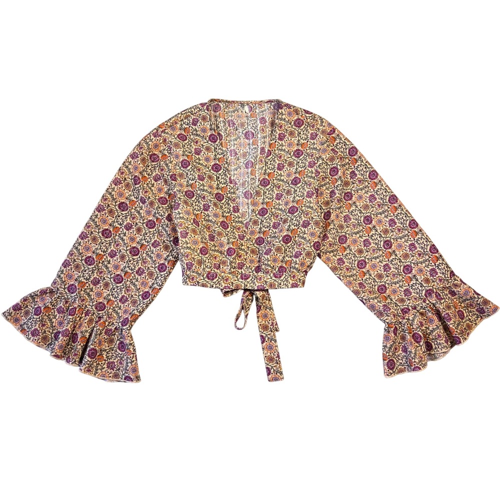 Gimmicks By BKE Floral Crop Top Womens M Ruffle Bell Sleeve Boho Chic Western‎